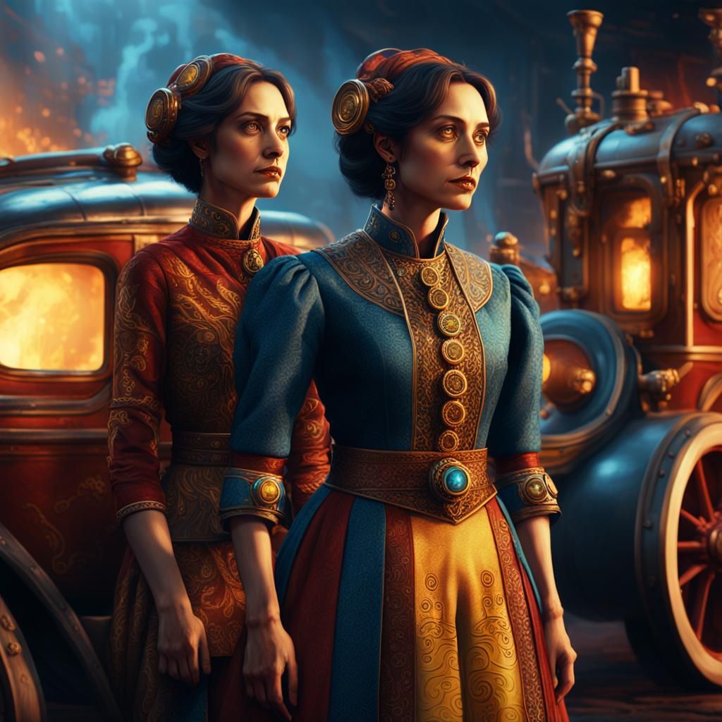Fantasy Woman with Glowing Wheels in Cinematic Lighting