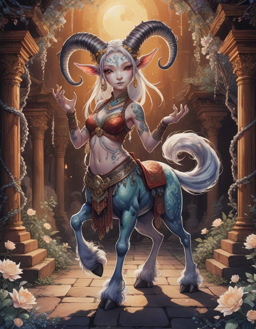 Magical Centaur with Tribal Tattoos in Watercolor Style