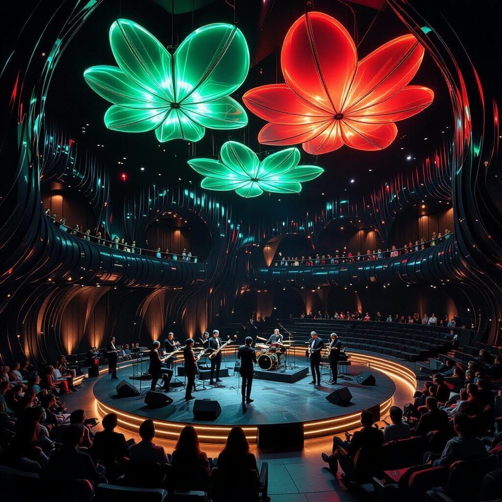 Futuristic Auditorium with Bioluminescent Design