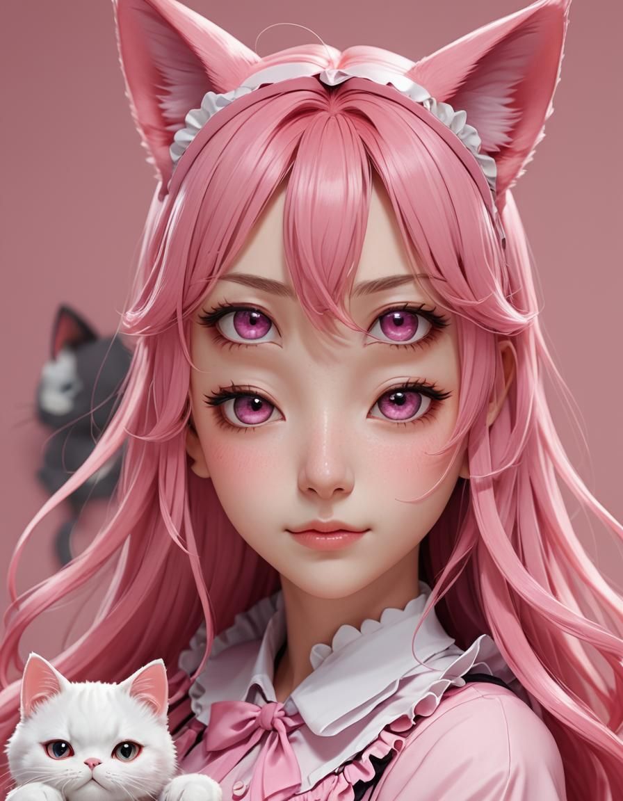 Anime Girl in Pink Maid Outfit: 3D Anime Art