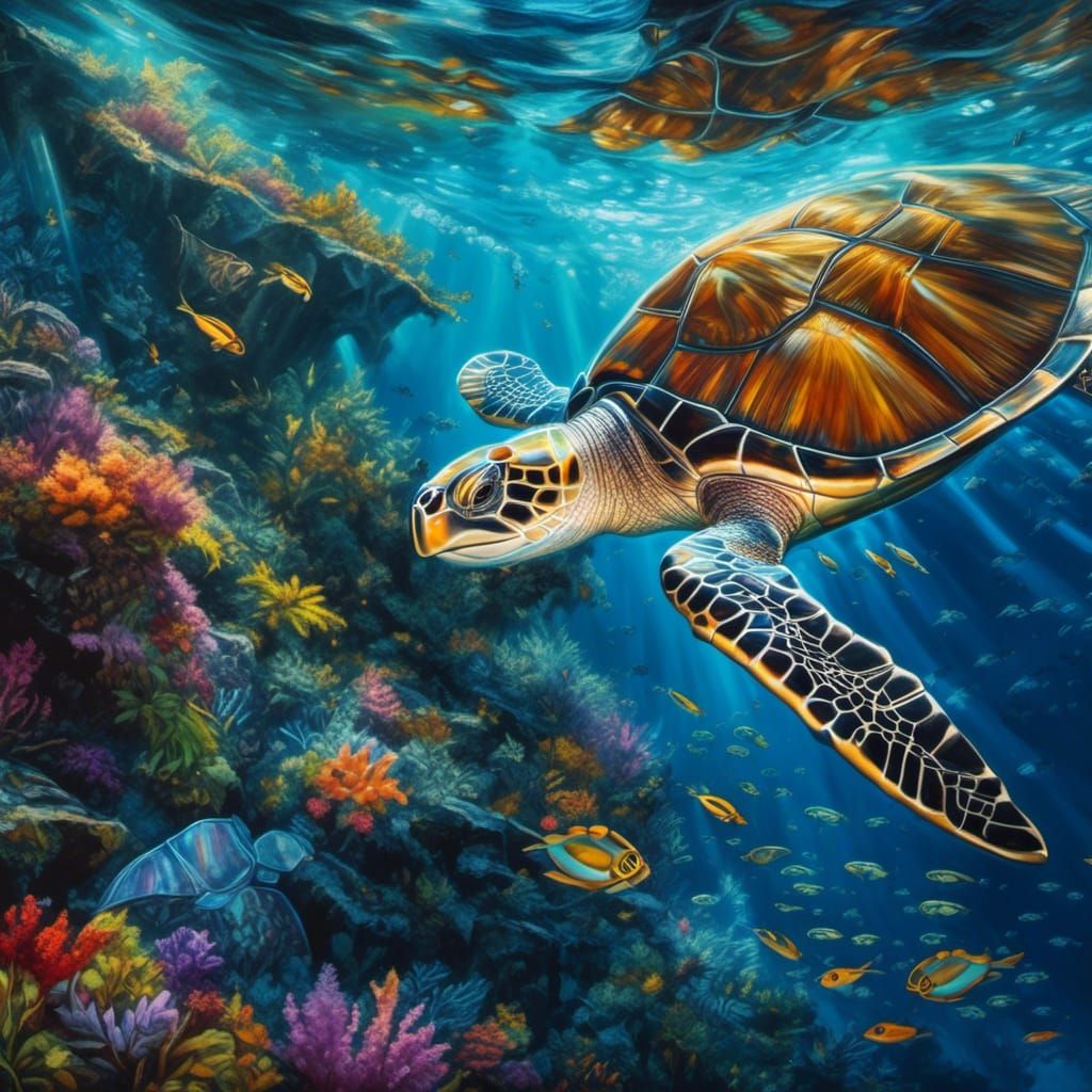 Maori Manta Ray Shimmers in Hyperreal Underwater Scene