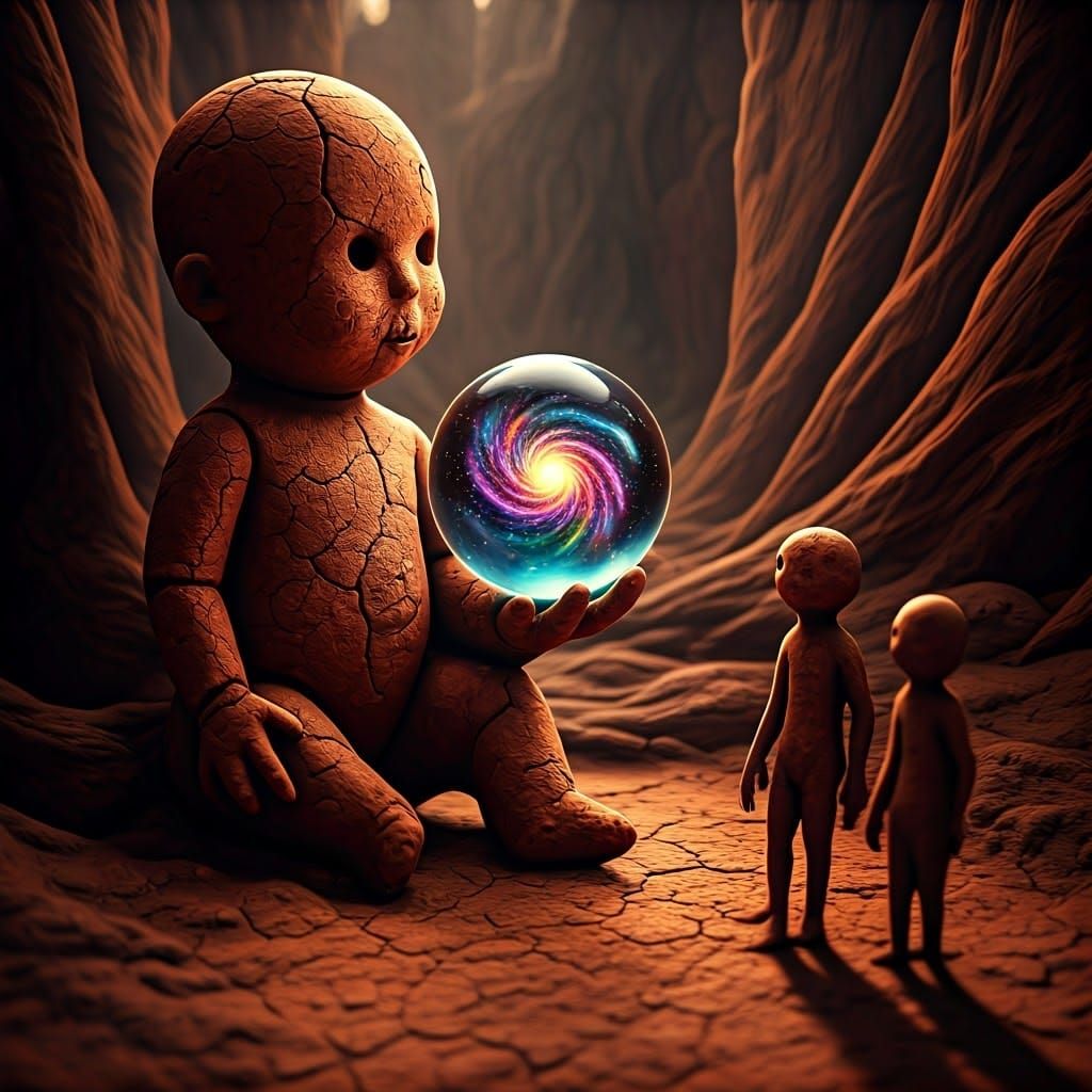 Clay Doll Statue with Galaxy Sphere, Splash Art