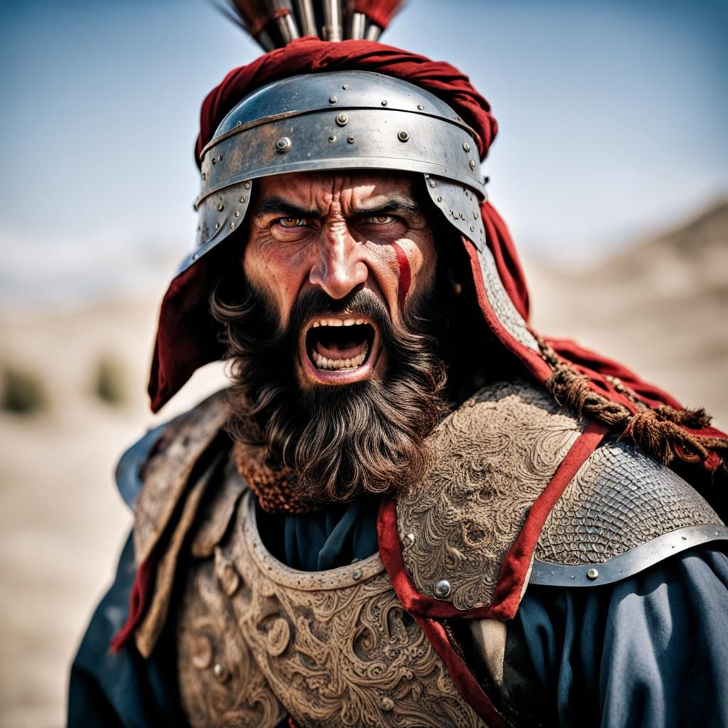 Fierce Medieval Afghan Warrior Roaring in Battle