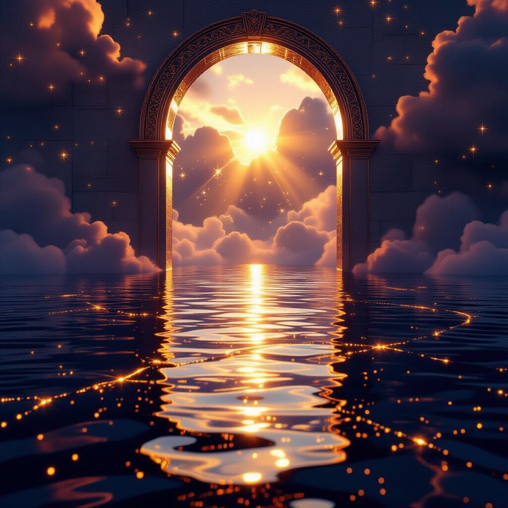 Heavenly Archway Reflected in Shimmering, Cracked Waters