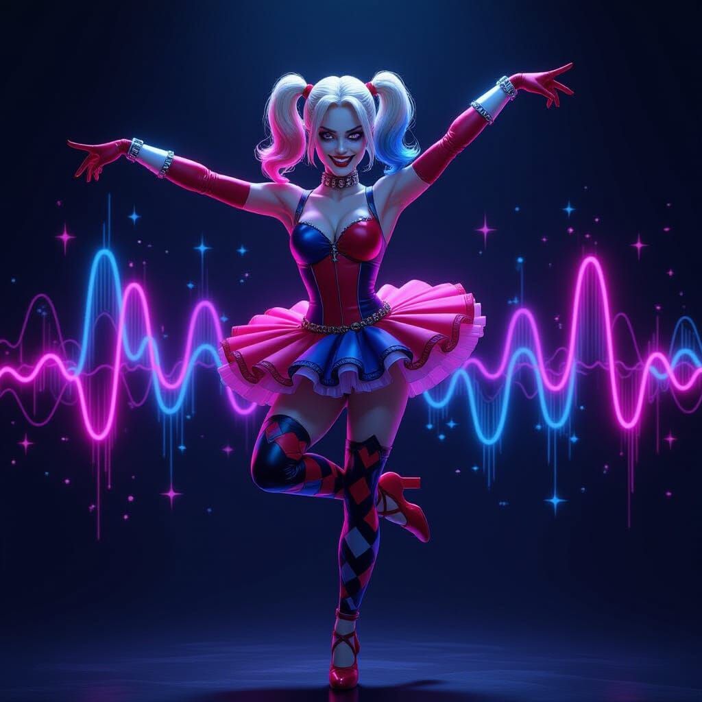 Harley Quinn Ballet Pose in Digital Art Style