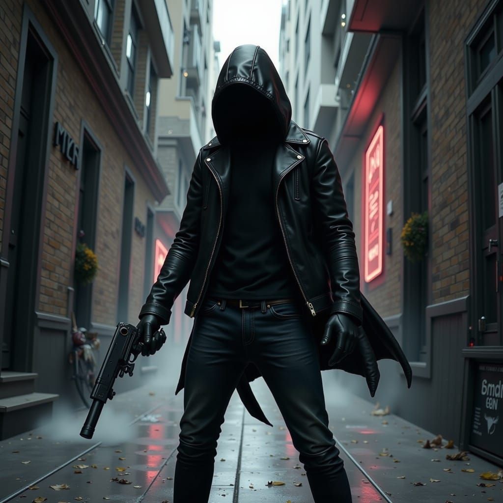 Gritty Shadow Assassin in Dark Alleyway