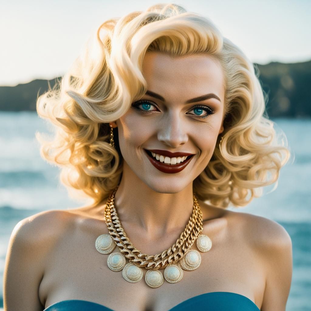 Sensual Teenager with Ocean Eyes and Gold Jewelry