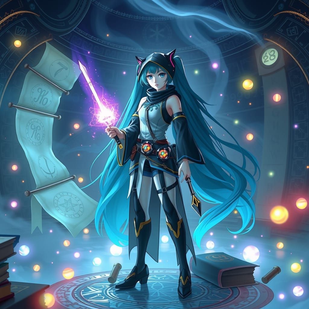 Surreal Cyberpunk Mage in a Whimsical Study