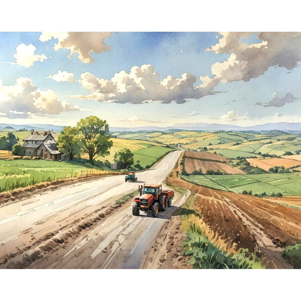 Watercolor Rural Landscape in Comic Book Style