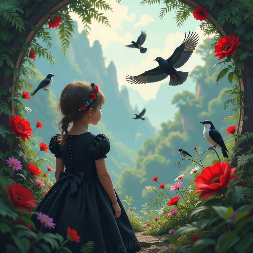 Girl Gazing at a Fantastical World: Realistic Matte Painting