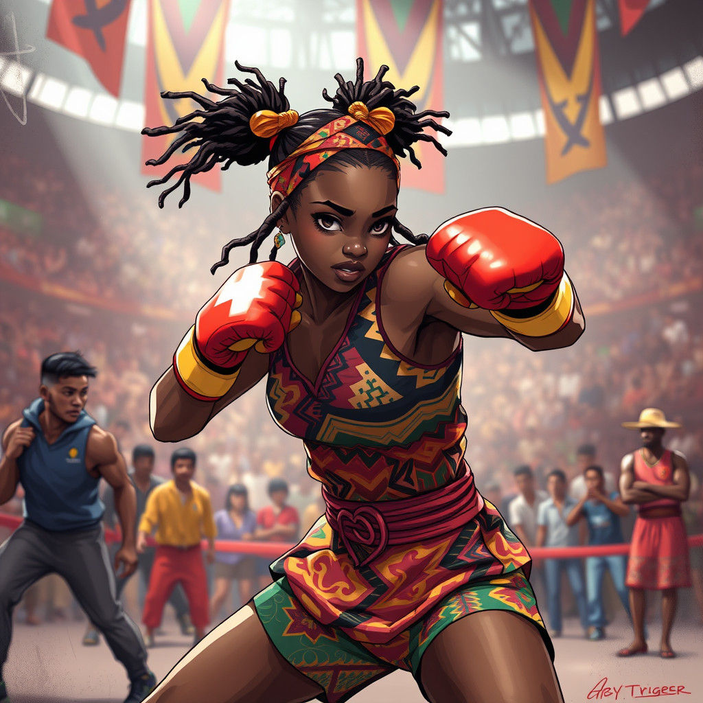 Ghanaian Girl in Fighting Gear, Anime Style