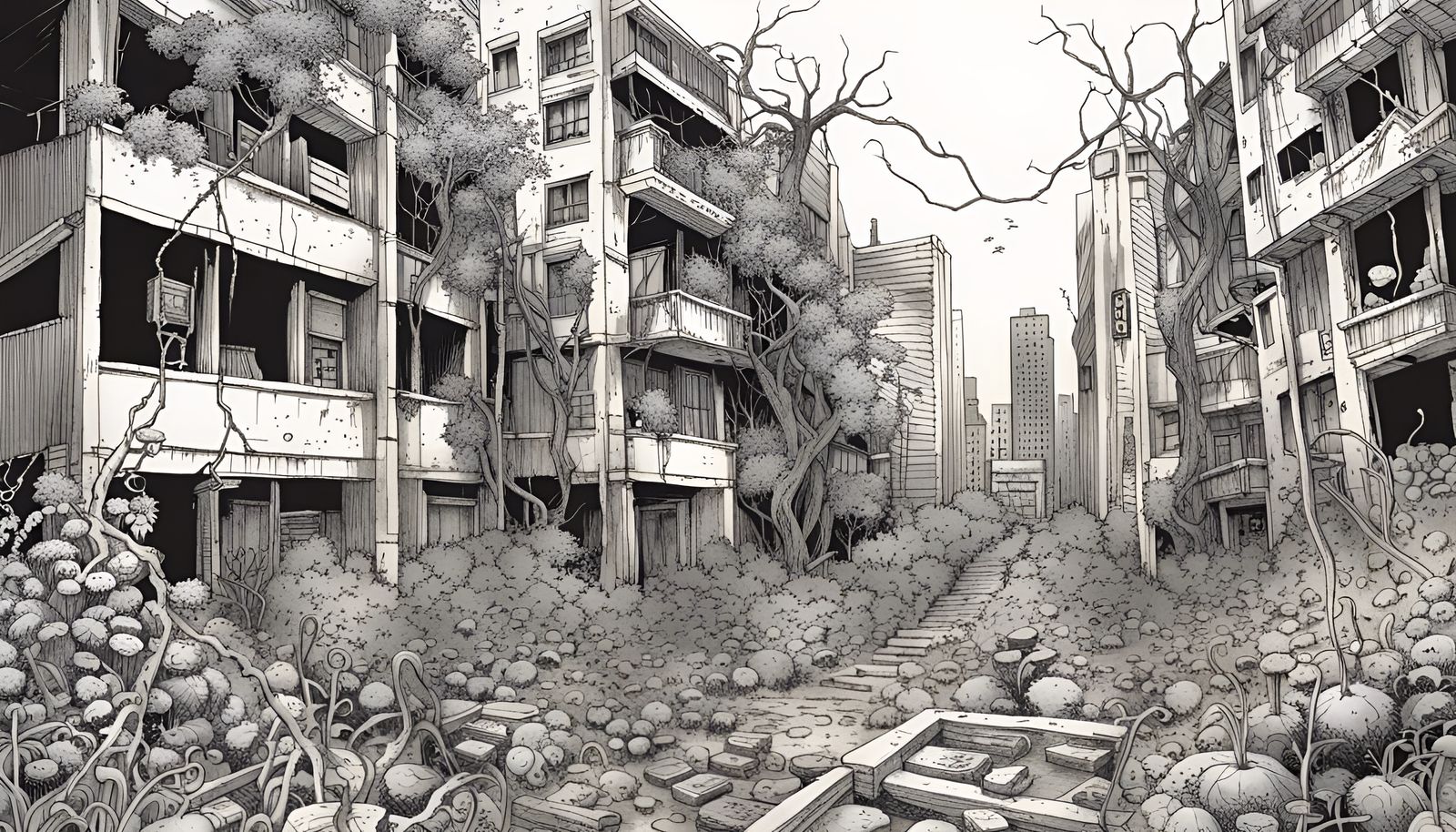 Post-Apocalyptic New York Cityscape in Manga Art Style