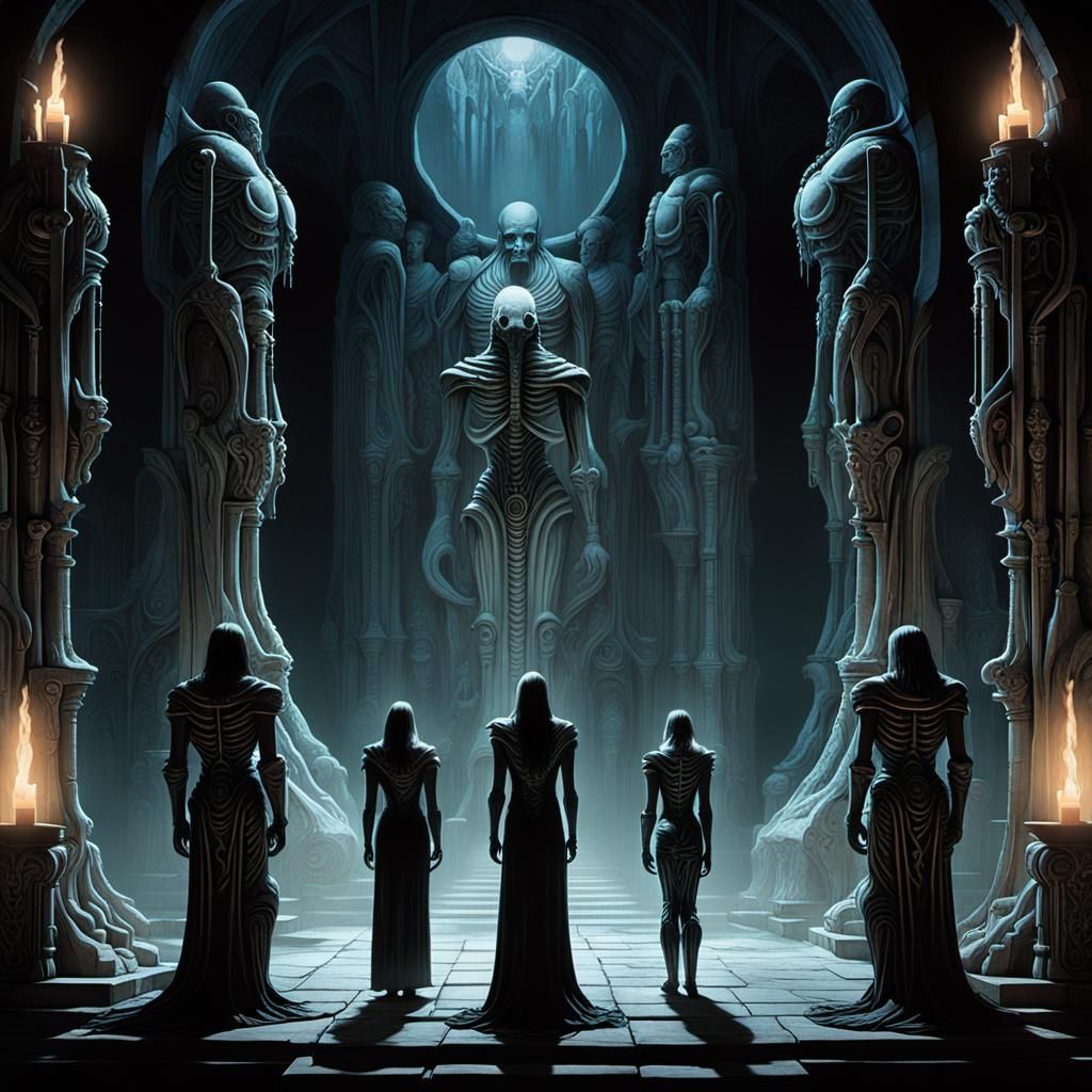 Underworld Lord's Throne Room in Biomechanical Style