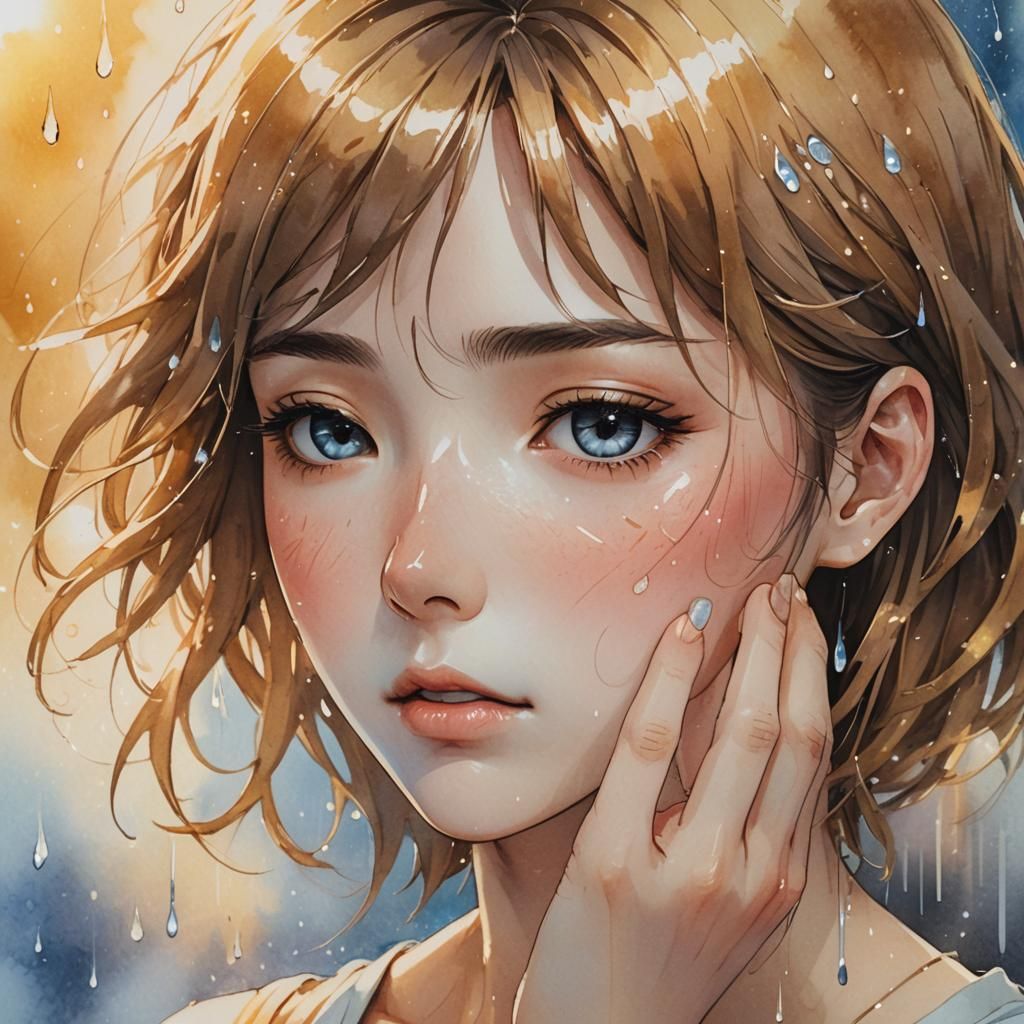 Emotional Anime Portrait of a Crying Woman