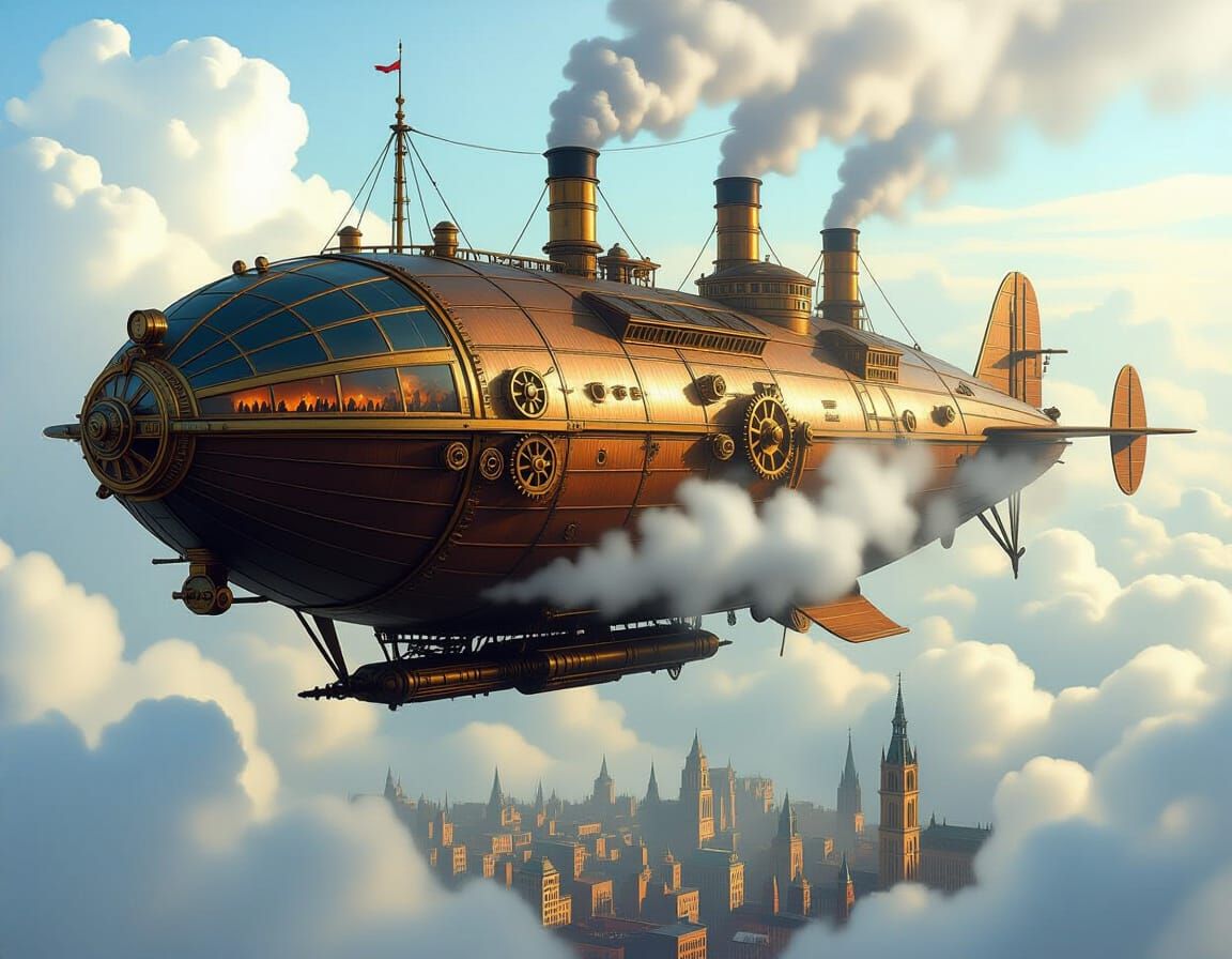 Steampunk Whale Airship in Cloudy Skies: Matte Painting