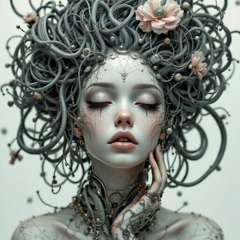 Ethereal Cyberpunk Android in Ornate Baroque Fantasy