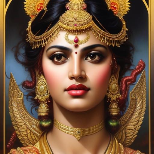 Lakshmi, Goddess of Wealth, Hyperdetailed Portrait