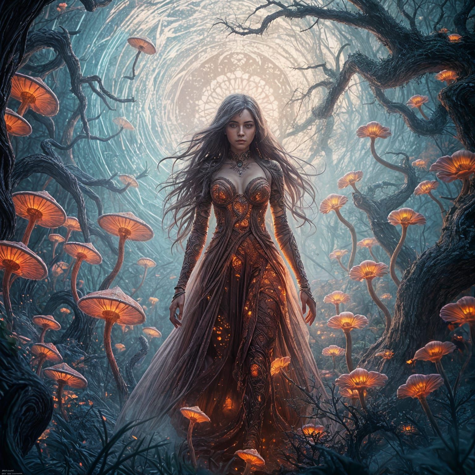 Ethereal Dreamscapes: Vibrant Woman in Iridescent Haze