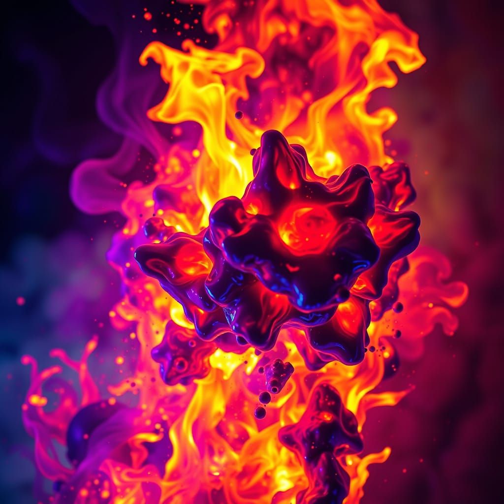 Vibrant Fire Burning Under Ultraviolet Light
