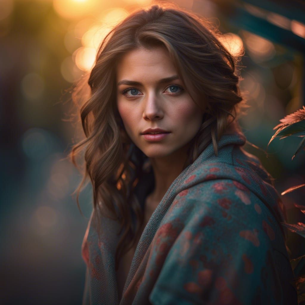 Paradise Beach Sunset Portrait in Hyperdetailed Style