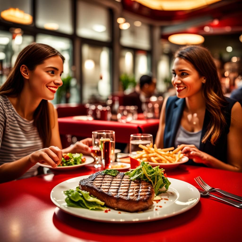 Steak Frites Served with Love: Realistic HDR Photo