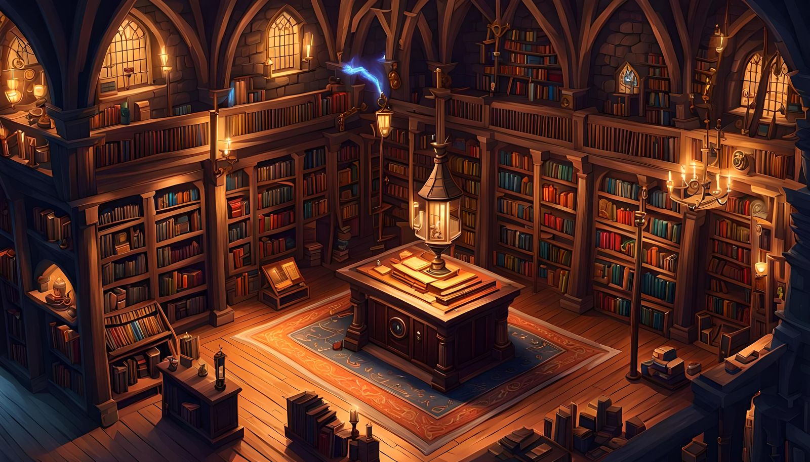 Isometric Medieval Wizard Library Digital Art