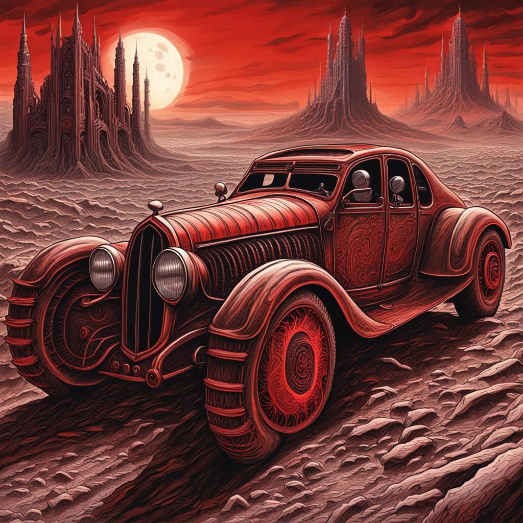 Cyberpunk-Inspired Beastly Bugatti in Dystopian Hellscape