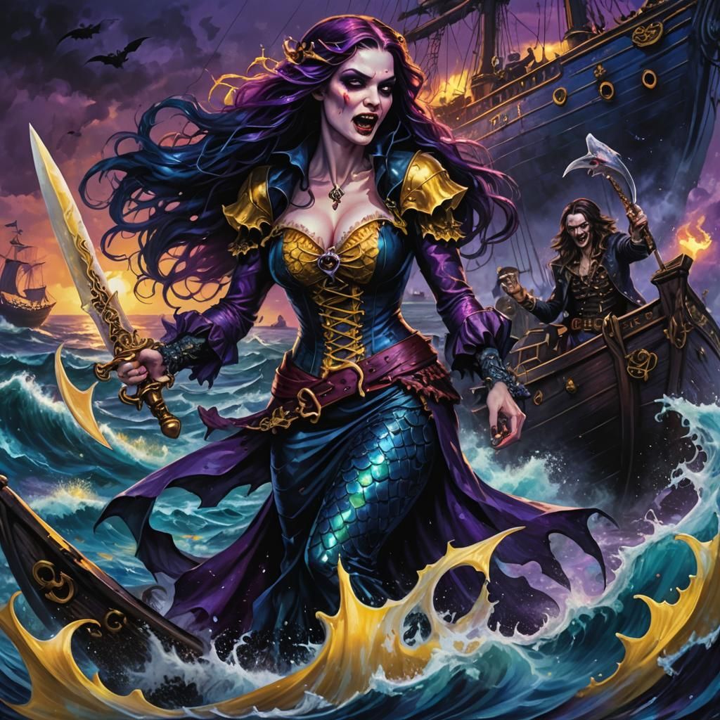 Vampire Mermaid Pulls Pirate Into Dark Sea