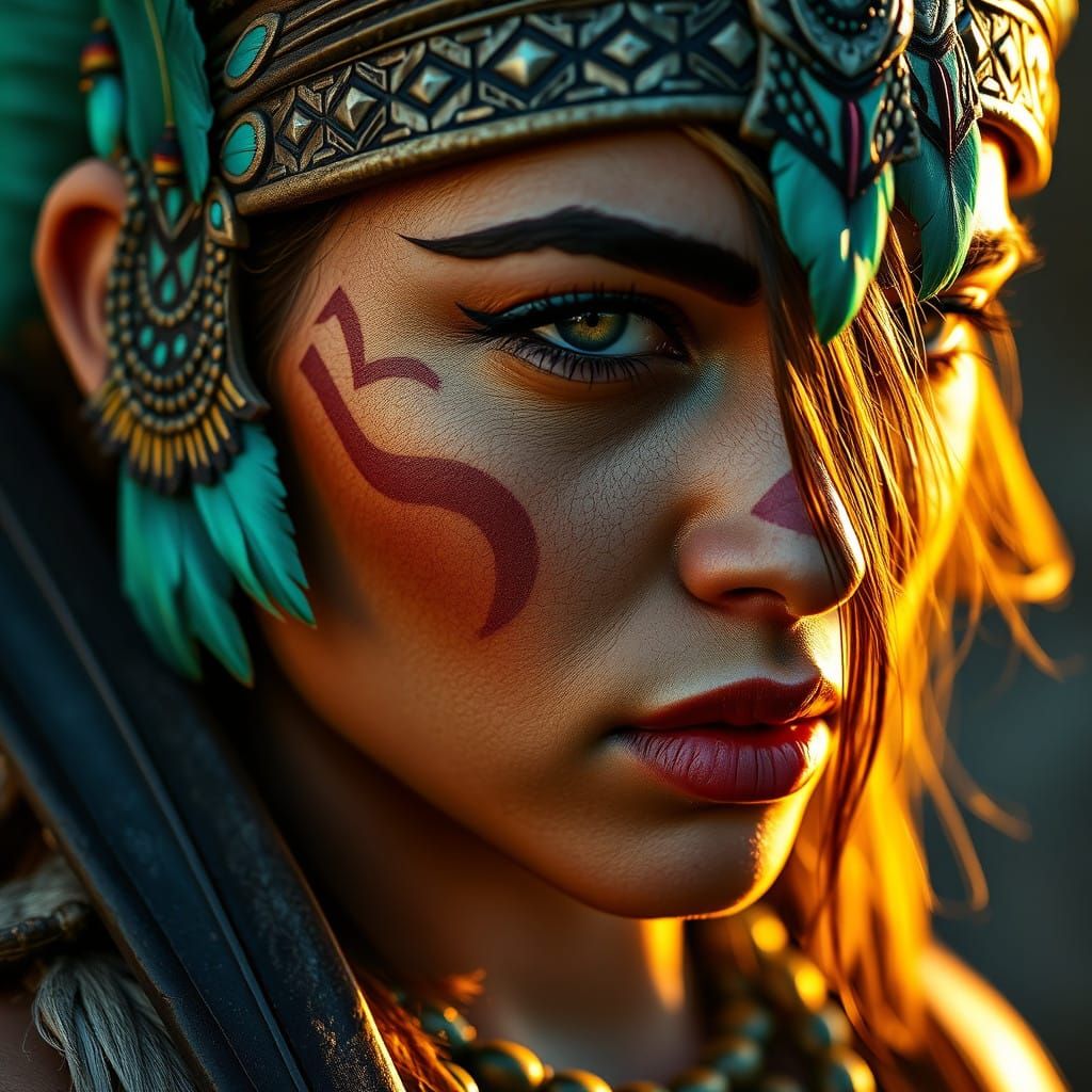 Seductive Aztec Warrior in Futuristic Illustration