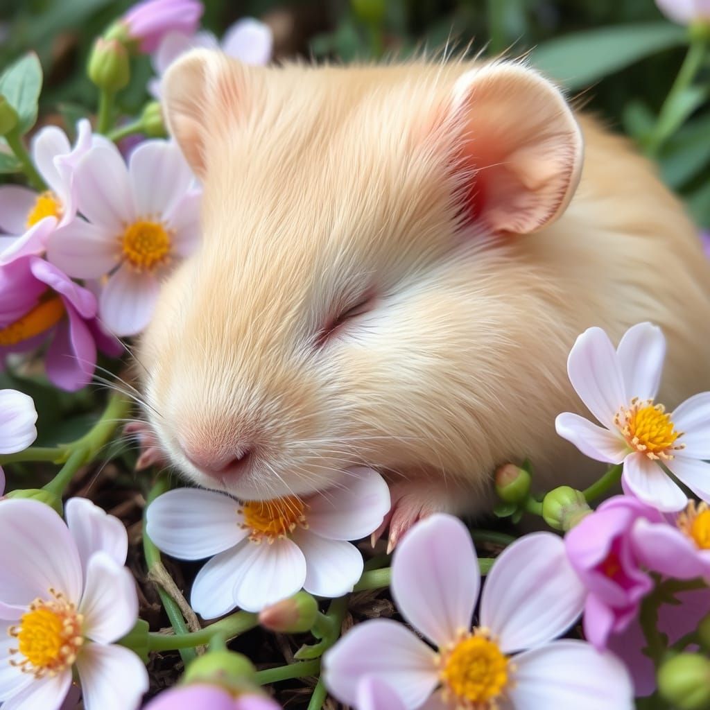 Sweet Guineapig in a Floral Slumber