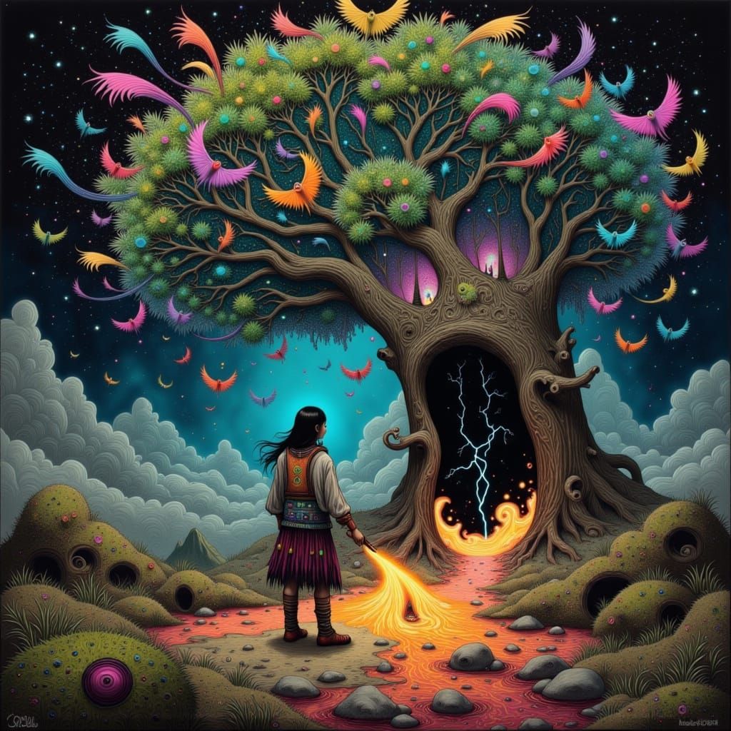 Cherokee Figure with Thunder Beings, Mythological Art