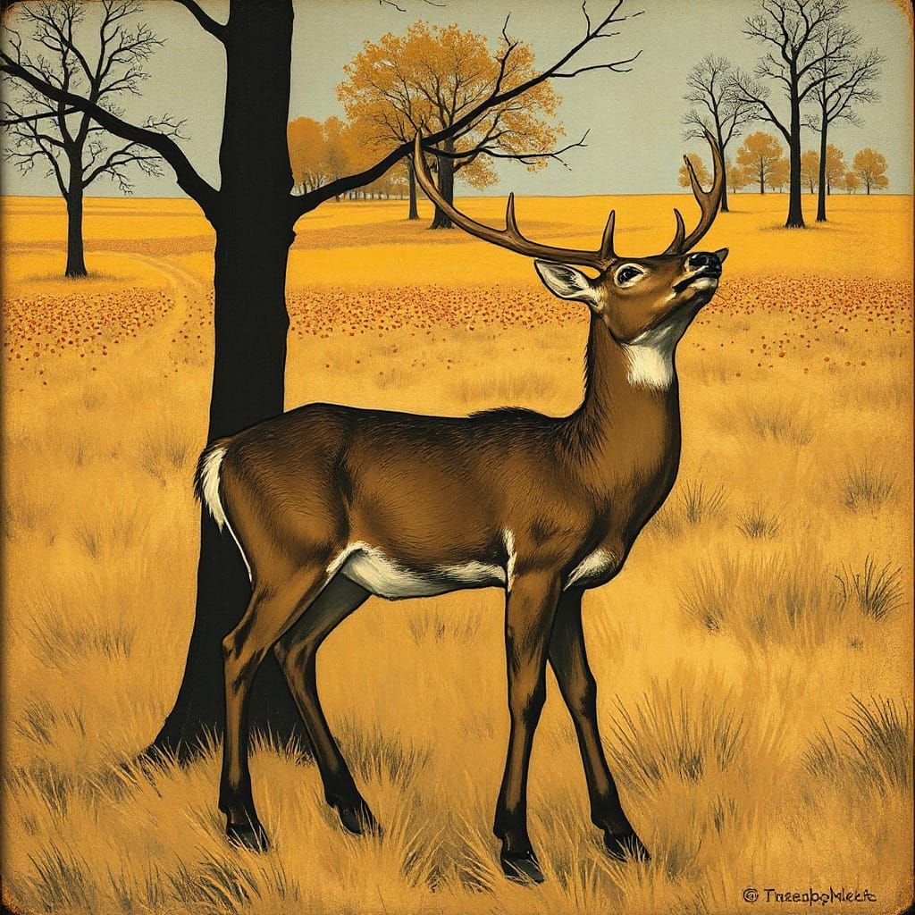 Golden Forest Landscape in Expressionist Style