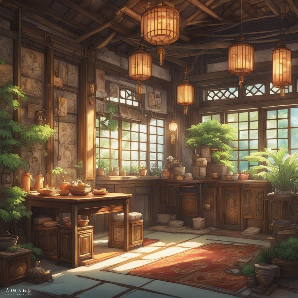 Exotic Island Home Interior in Anime Art Style