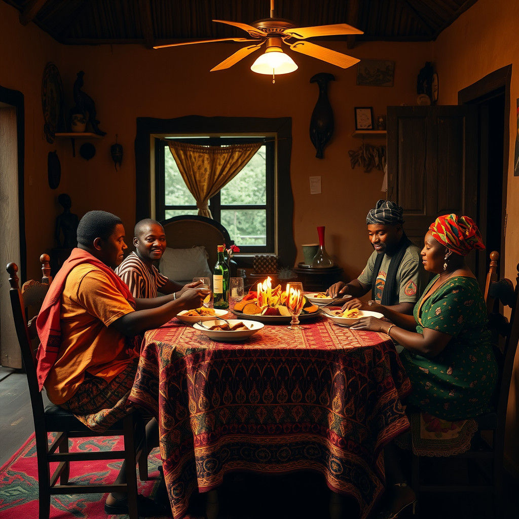 Cozy African Family Dinner in Earthy Tones