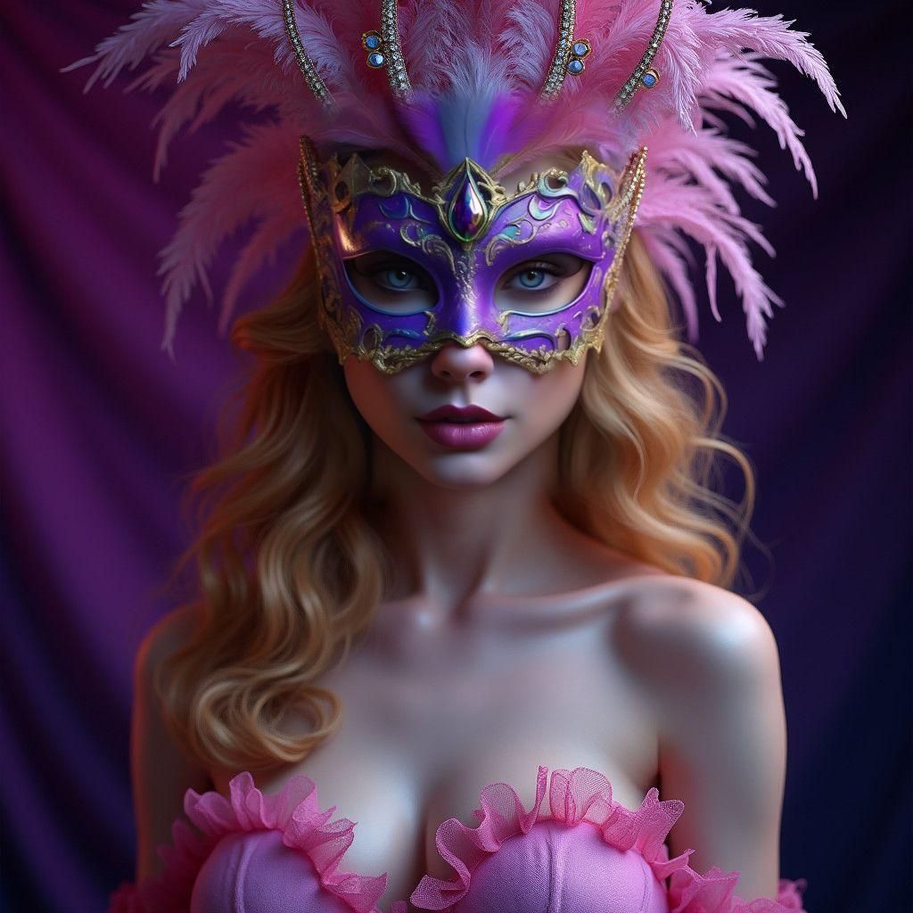 Blonde Woman in Mardi Gras Mask: Fantasy Art