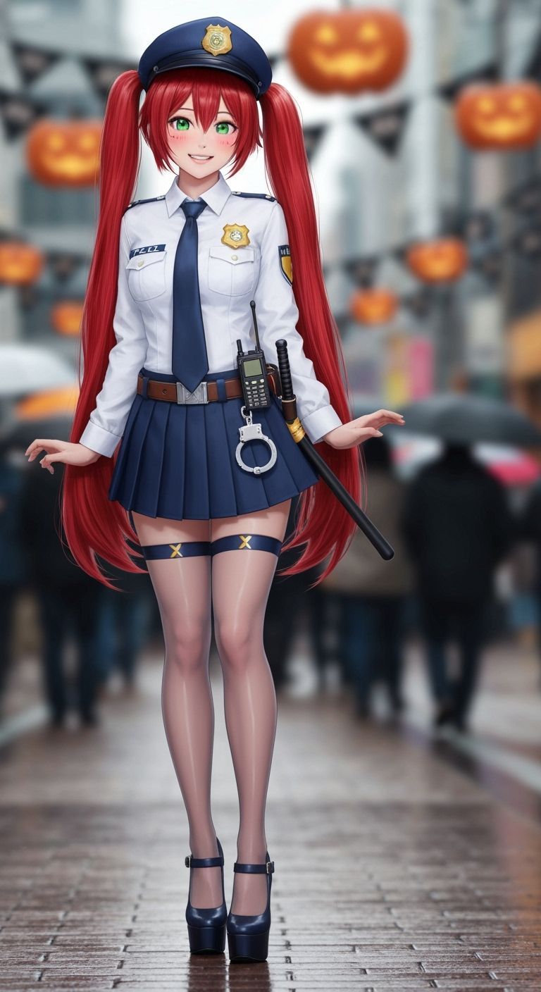 Japanese Woman in Police Cosplay at Halloween Party