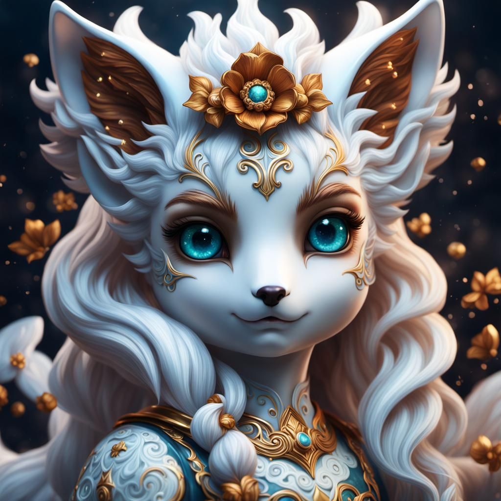 Angelic Porcelain Vulpix Doll in Detailed Matte Painting