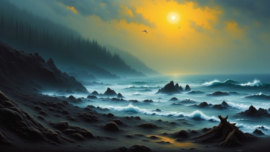 Ethereal Coastal Landscape in Surrealist Style