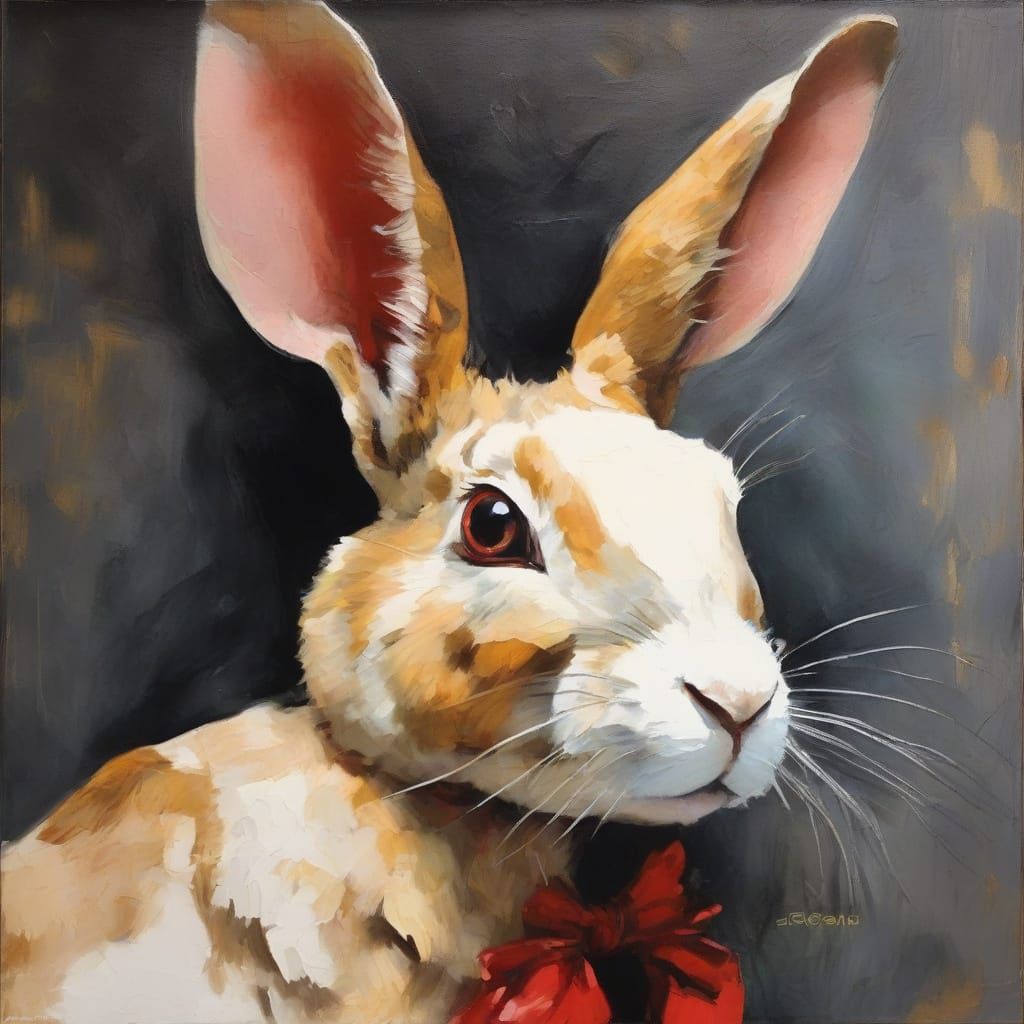 Rabbit in Cabaret: Expressionist Portrait in Crimson and Gol...