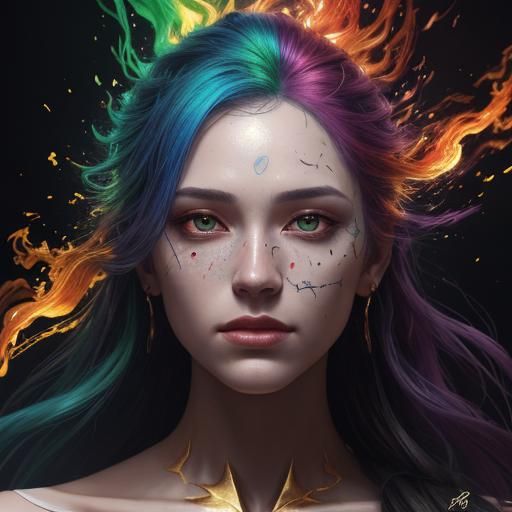 Rainbow Fire Portrait in Surreal Style
