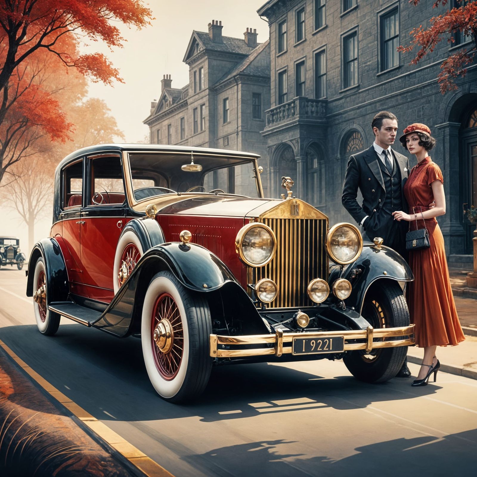 Classic 1920s Rolls Royce in Alcoholic Ink Style