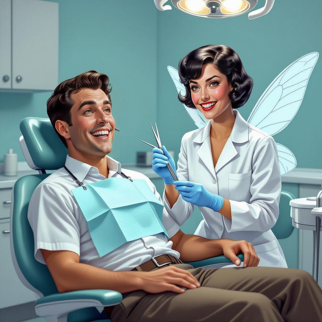 1950s Pulp Style Dentist Fairy Illustration