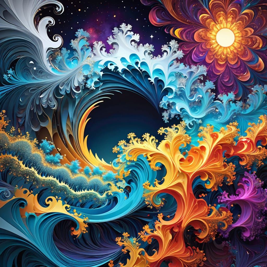 Cosmic Wave Abstract Art in Polychromatic Colors
