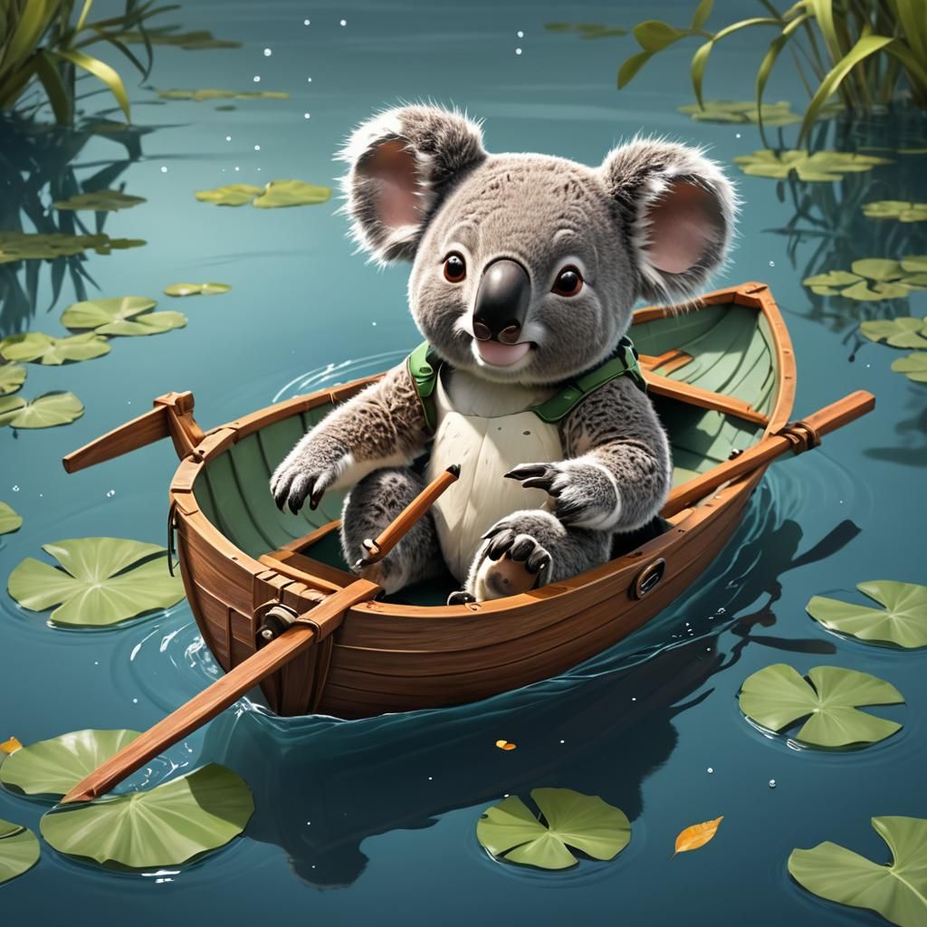 Koala in Boat: Cute Digital Art Wallpaper