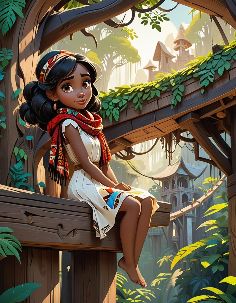 Disney-Inspired Girl in Jungle Treehouse