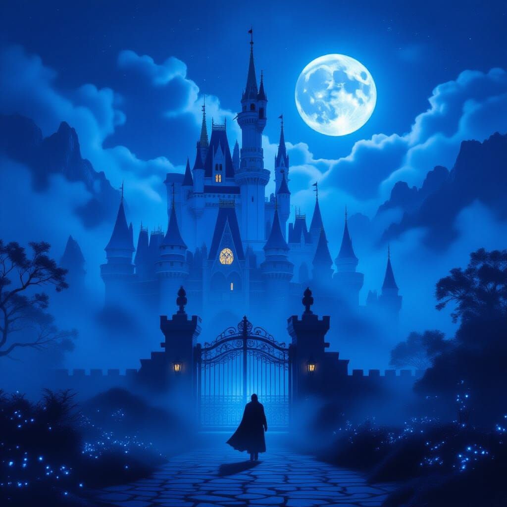 Mysterious Castle at Night in Ethereal Glow