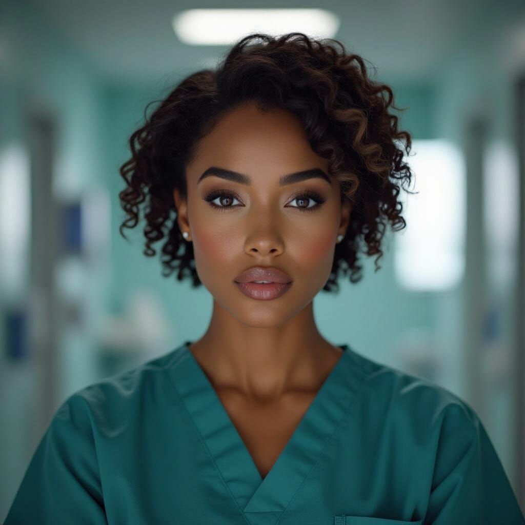Cinematic Portrait of a Petite Nurse in Scrubs