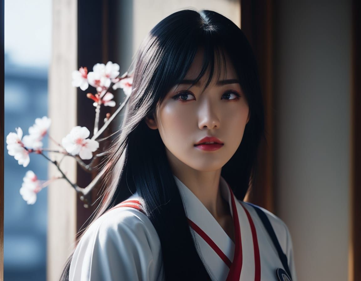 Stunning Young Woman in Atmospheric Seifuku