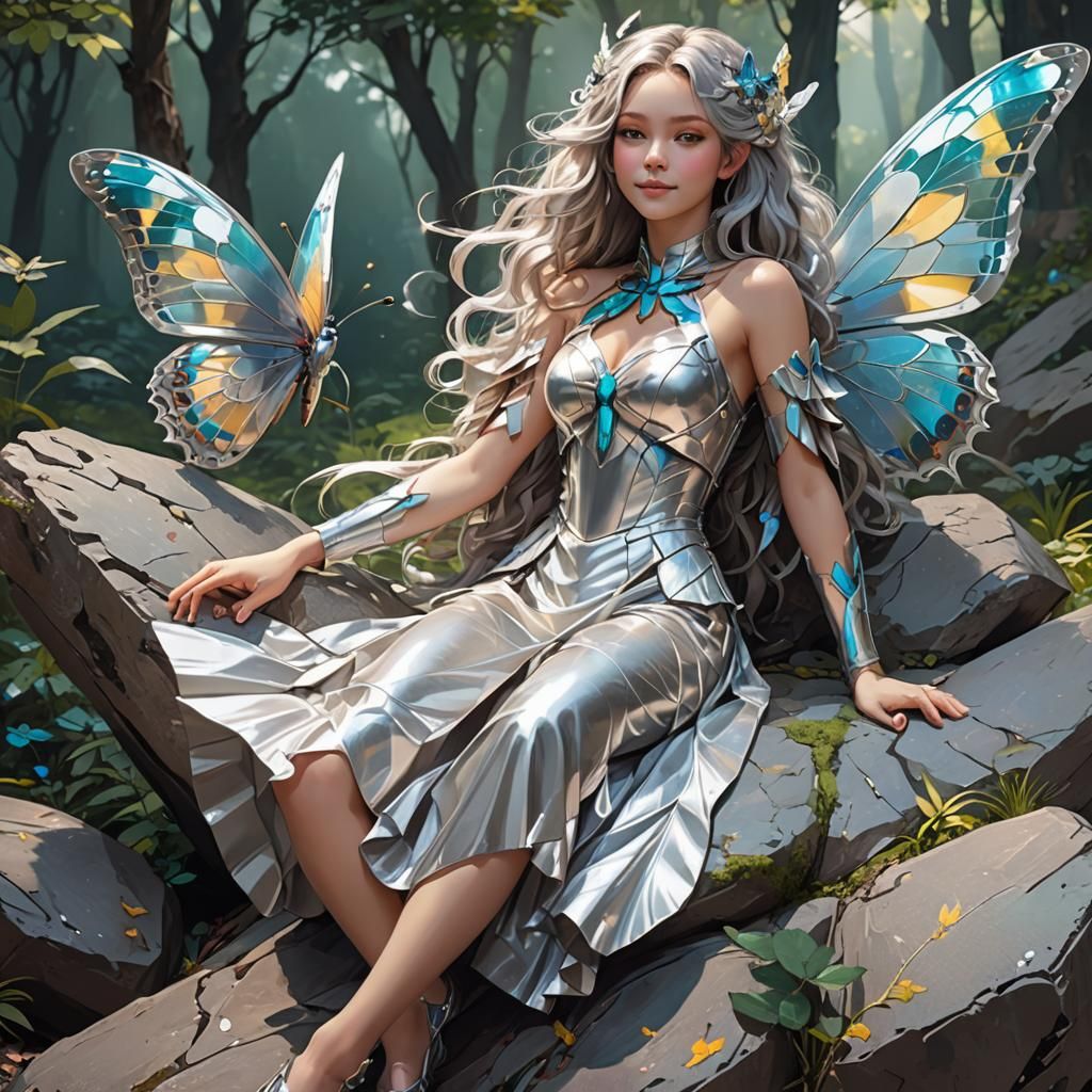 Woodland Nymph in Silver Dress: Cyberpunk Concept Art
