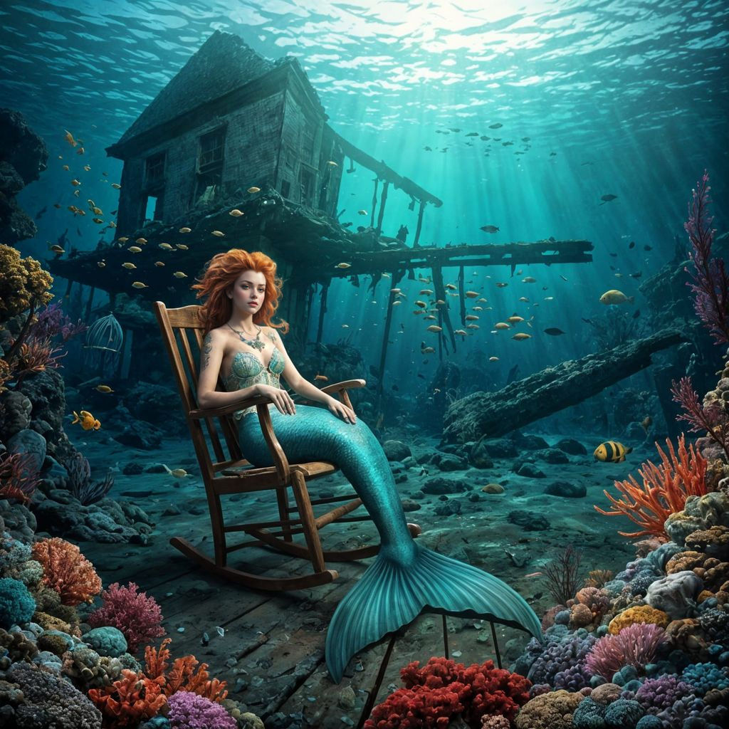 Underwater Mermaid in Sunken Room, Splash Art